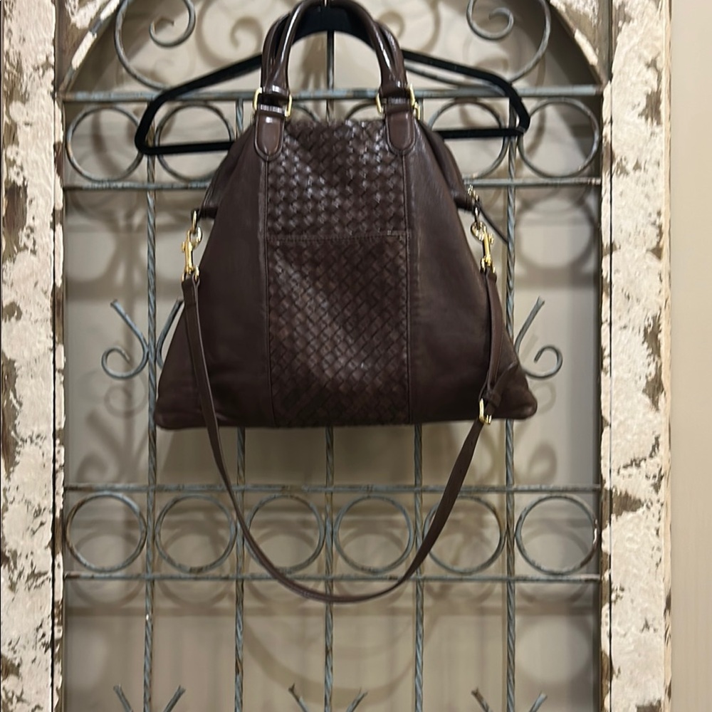 Brown Woven Leather Shoulder Bag